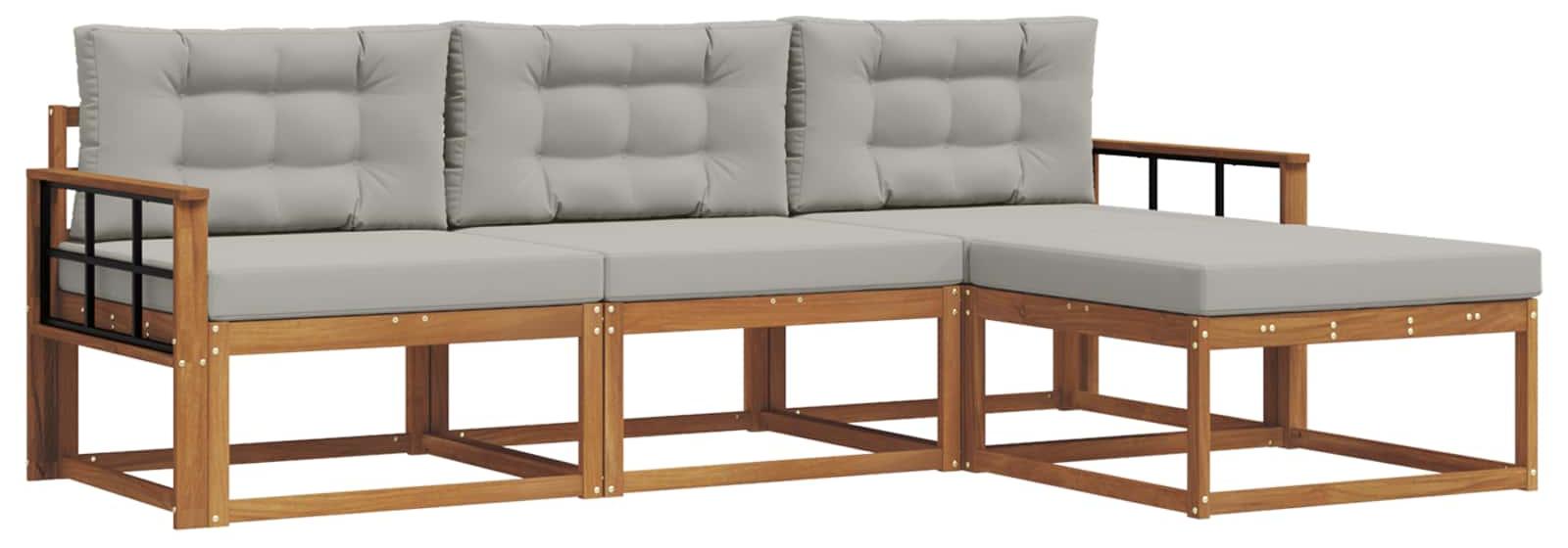 Outdoor-Sofagarnitur mit Kissen 4 pcs Natürlich und Hellgrau