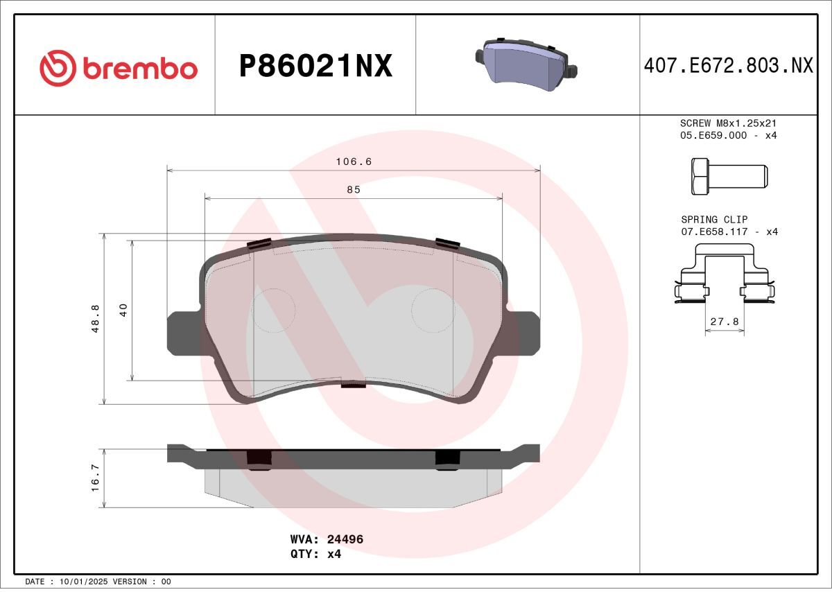 Bremsbelagsatz BREMBO P86021NX