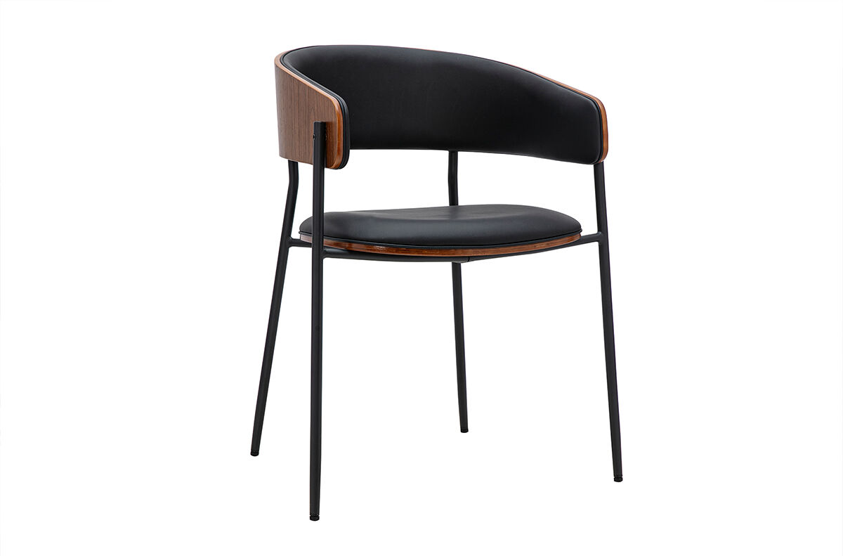Miliboo Chaise design noire et bois foncé noyer DANTE