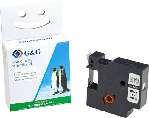 G&G 15566 Kompatibel ersetzt DYMO 40913 Bandfarbe: Weiß Schriftfarbe: Schwarz 9 mm 7 m