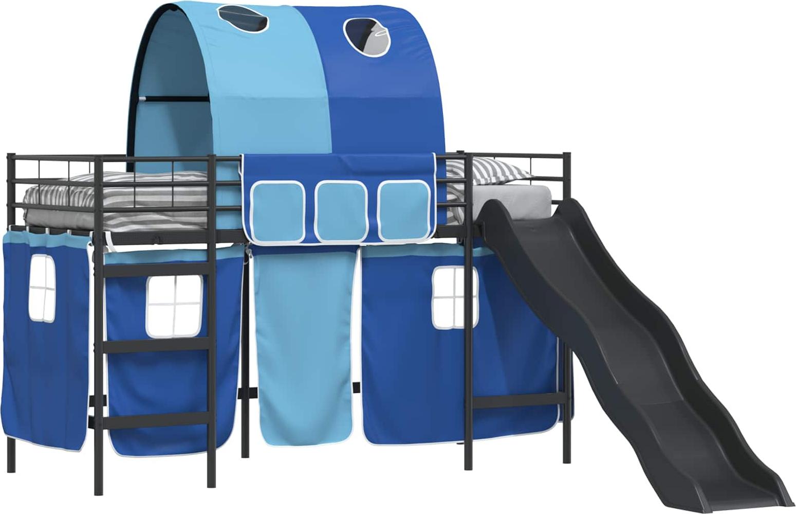 Etagenbett für Kinder mit Vorhängen Schwarz und Blau
