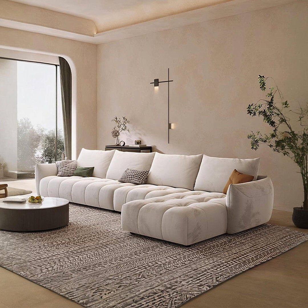 17 Stories Velvet Sofa Cream 3-seater 295cm(Right Hand Facing Corner)