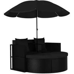 vidaXL Gartenbett mit Sonnenschirm Poly Rattan Schwarz