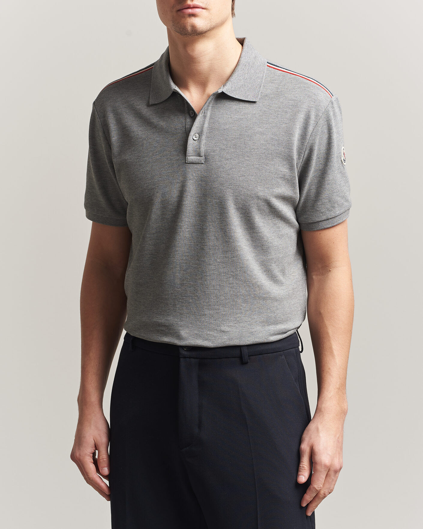 Moncler Tricolore Shoulder Polo Light Grey men XL Grå