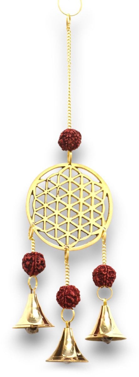 Ancient Wisdom Decoratief beeld Indiase klokkenspel van messing met rudraksha windgong voor tuindecoratie