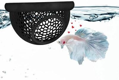 Uplift Essentials Aquarium Floating Cave And Feeding Ring 3 in 1 Shelter For Betta And Shrimp l black