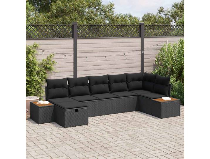 vidaXL Garten-Sofa-Set mit Kissen 7 pcs Schwarz Poly Rattan