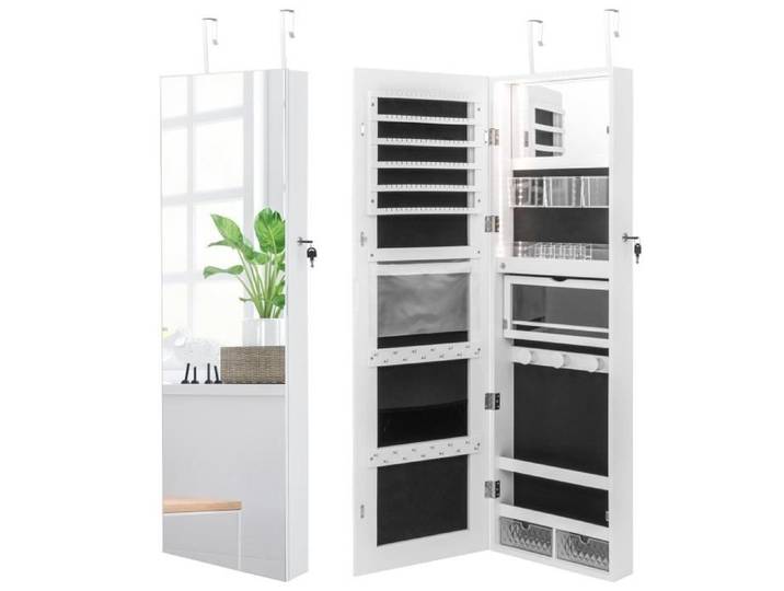 COSTWAY Armoire à Bijoux Murale avec Miroir Pleine Longueur Lumières LED 3 Couleurs Petit miroir intégré 2 Façons d'Utiliser