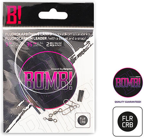 Delphin Fil fluorocarbone BOMB! avec émerillon et agrafe par 2 /35cm/9kg Silver, Gray par 2 /35cm/9kg