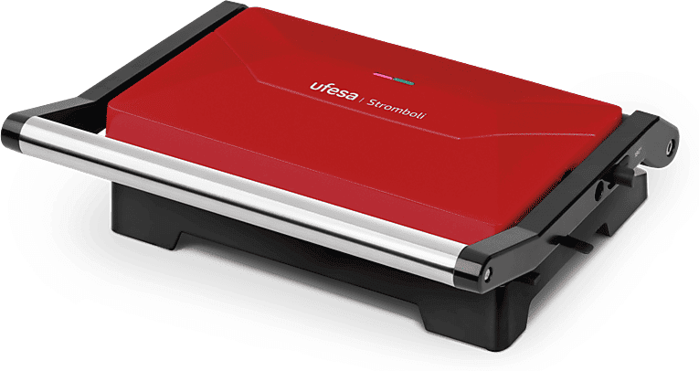 REACONDICIONADO Seminuevo Muy bueno Sandwichera - Ufesa Stromboli, 1000 W, Placas antiadherentes, Rojo y negro