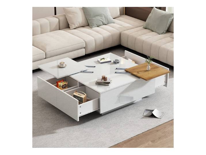 STILVORA Couchtisch mit verschiebbare Tischplatte,Wohnzimmertisch Sofatisch mit Schubladen (Satztisch, Wohnzimmertisch Beistelltisch, 1-St., 4 Schubladen), Hochglänzender quadratischer Couchtisch mit Ablagefläche
