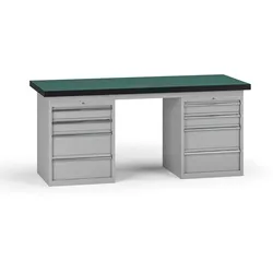 Werkbank G8, 1800 x 750 x 800 mm, 2x Container, 8 Schubladen, grau