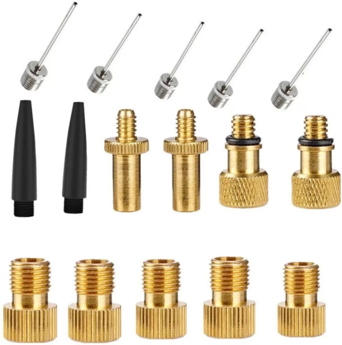 INF Set de 16 adaptateurs de valve VTT dorés - Accessoires en métal pour pompe à vélo