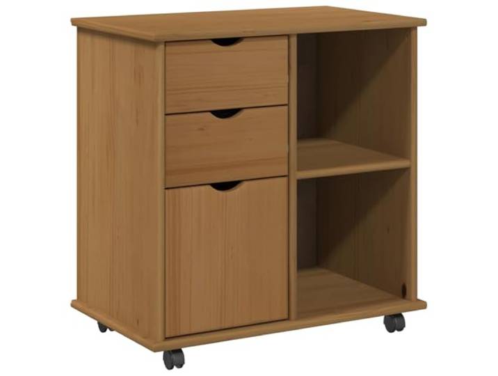 GFEROMRF Rollschrank Honigbraun 63,5 x 39 x 65,5 cm Massivholz Kiefer Massivholz Kiefer, honigbraun, Rollen, versenkte Griffe, Homeoffice, Arbeitszimmer, Wohnzimmer