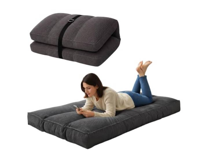 bananair Futon für 1 Person - Dick & Bequem, Waschbarer Bezug, Ideal als Klappbare Bodenmatratze - Japanische Matratze, Aufbewahrungsgurt Enthalten (90 × 190 cm, Dunkelgrau)