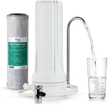 "iSpring CKC1-PF 2.5"" x 10"" Countertop Water Filter, SGS-Tested Filter, Reduces PFAS, Chlorine, Odors - Easy Installation - White"