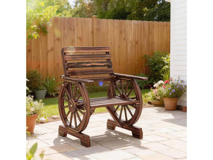 Outsunny Fauteuil Bois Style Campagne Design Roue Carbonisé
