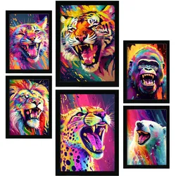 POSTER Set Mit 6 Wilde Tiere Im Hochformat Lebhafte Aquarell Stil Illustrationen A3 & A4 Rahmenlos