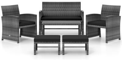 Costway 6 Pieces Patio Furniture Set Outdoor Sectional Conversation PE Rattan Sofa Set-Black