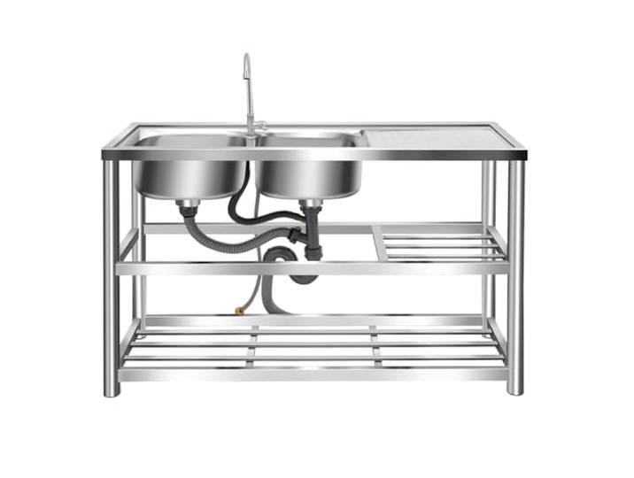 Edelstahl Spülbecken, 120x45x80cm Freistehende Outdoor Spüle Tragbare KüChenspüLe,Mit 2 Becken Und 360° Wasserhahn,100 Kg TragfäHigkeit,FüR Die Reinigung Von Geschirr TöPfen