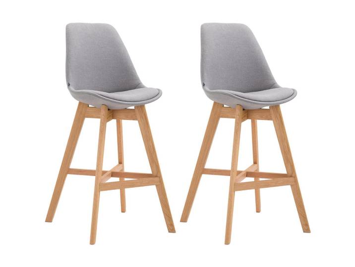 CLP Barhocker 2er Set Stoff Grau, Holz, 48x112x56 cm, Esszimmer, Barmöbel, Barhocker