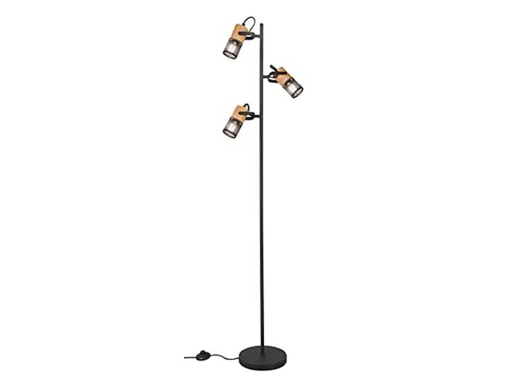 Trio Leuchten Lampadaire Tosh 404300332\, métal noir mat\, bois\, 3 ampoules E14 non incluses\, couleur bois