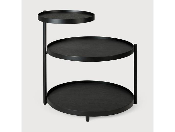 Ethnicraft Ronde Bijzettafel Swivel Tray Gelakt Hout, Met 3 bladen - Zwart