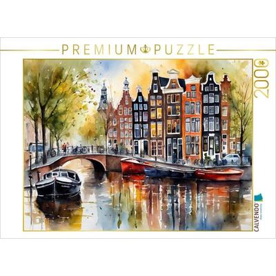 CALVENDO Puzzle Gracht in Amsterdam | 2000 Teile Lege-Größe 90x67cm Foto-Puzzle für glückliche Stunden