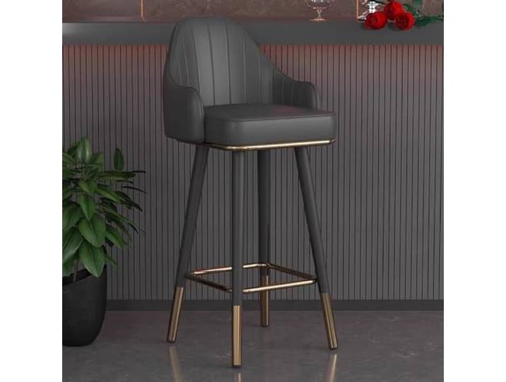 SmPinnaA Barhocker in Thekenhöhe mit Kunstleder-Polsterung, Bauernhaus, Küche, Pub, Esszimmerstühle mit Rückenlehne und Metallbeinen, Schwarz, Sitzhöhe 75 cm