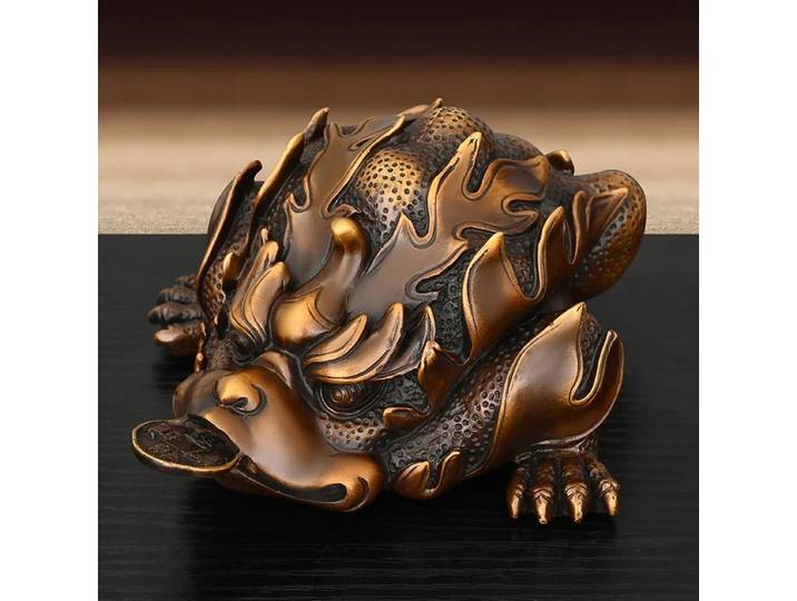 Ornements Feng Shui en cuivre, crapaud doré, crapaud à trois pattes, décoration de bureau à domicile