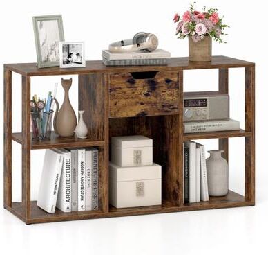 Costway 5-Cube Bookcase with Storage Drawer Freestanding Bookshelf Modern Display Rack-Rustic Brown