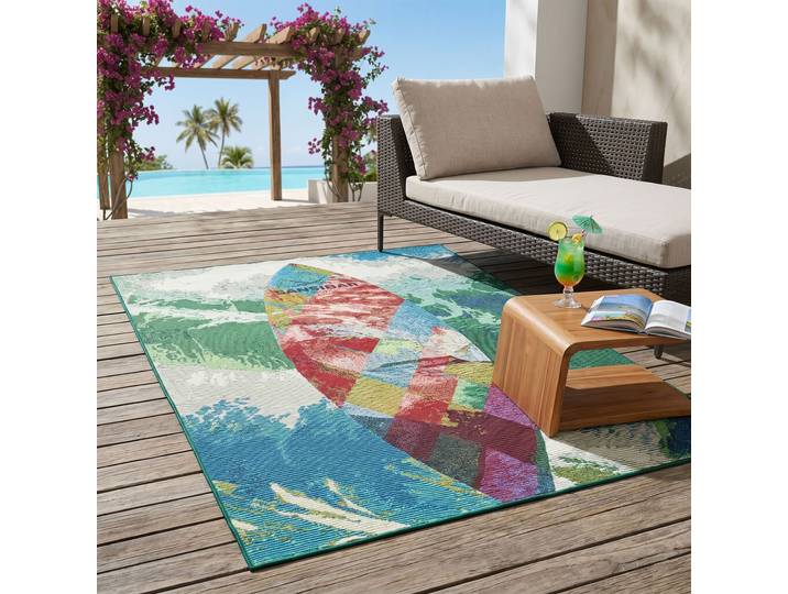 Teppich SANSIBAR Rantum Beach SA-024 , bunt (multicolor), B:160cm H:5mm L:230cm, Polypropylen, Teppiche, Teppich, Flachgewebe, modernes Design, Motiv Surfboard, In- & Outdoor geeignet