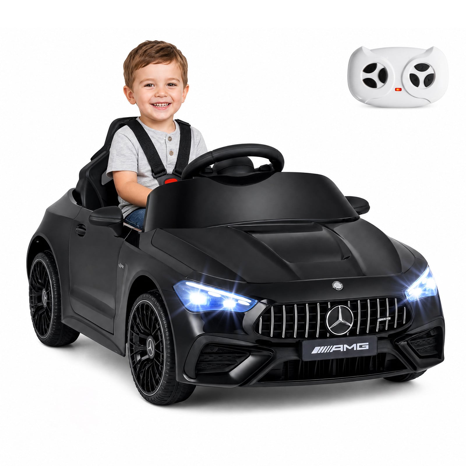 Costway Kinder Elektroauto 12V Mercedes-AMG met LED-verlichting, Afstandsbediening en Muziek - Zwart