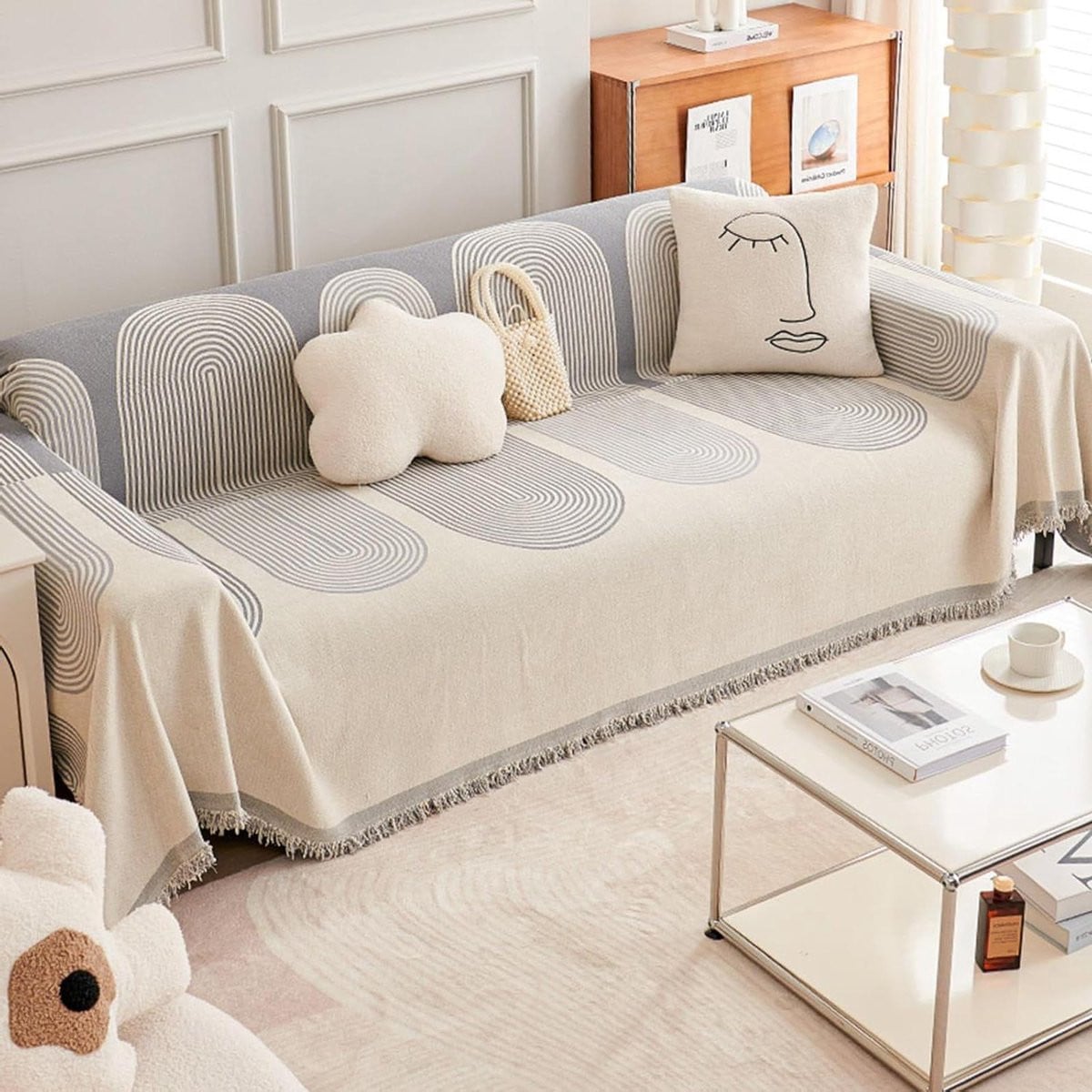 Grijs Chenille Sofahoes Meubelbeschermer 180 x 420 cm