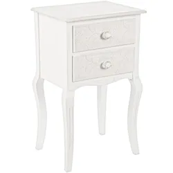 Kommode Clorinne aus MDF, klassisch mit geschnitztem Blumenmuster, weiß, 2 Schubladen