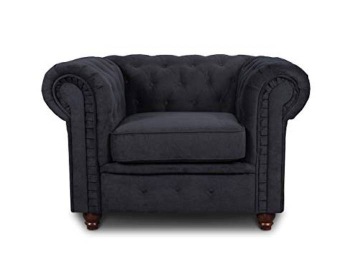 Sofnet - Sessel Chesterfield Asti (Schwarz, Capri 19) Couchsessel, Loungesessel, Glamour Design, Holzfüße, bequeme Polsterung, stilvoll für Wohnzimmer