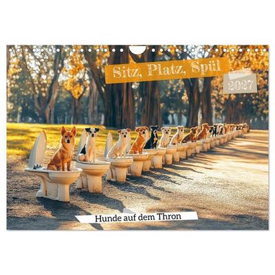 Sitz, Platz, Spül - Hunde auf dem Thron (Wandkalender 2027 DIN A4 quer), CALVENDO Monatskalender