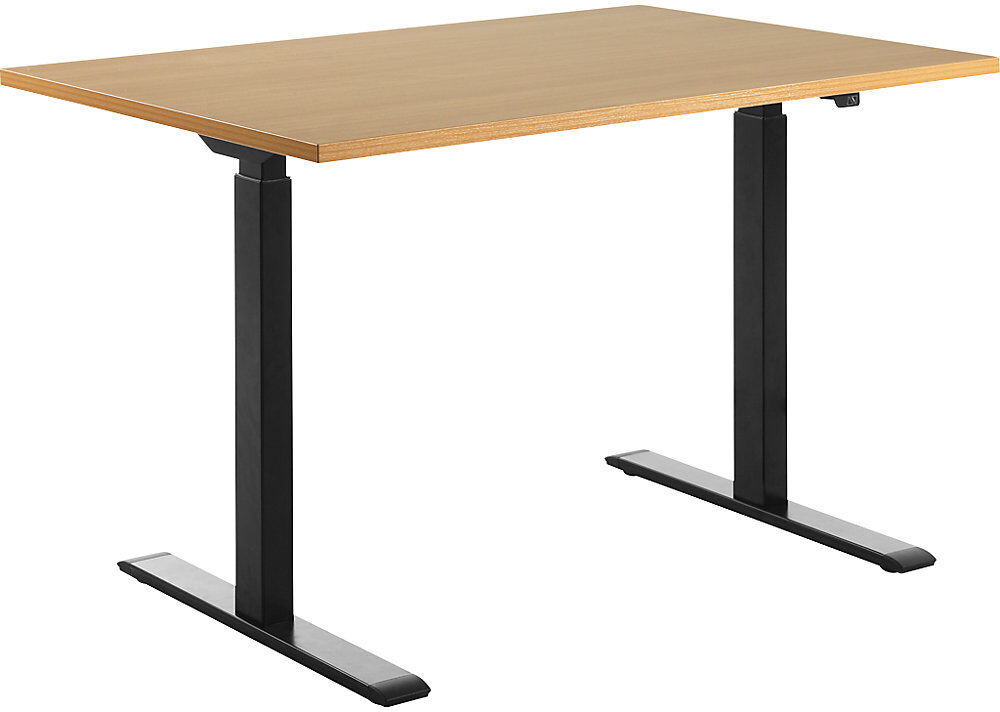 Schreibtisch, elektrisch höhenverstellbar, gerade, BxT 1200 x 800 mm, Buche/schwarz Topstar