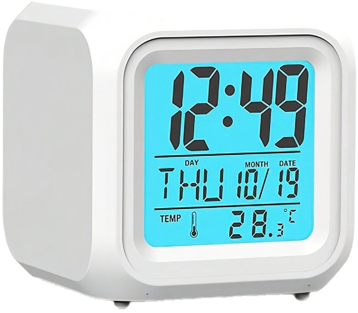 Digitale kinderwekker met LED-display, 7 kleuren en temperatuurmeting - Wit