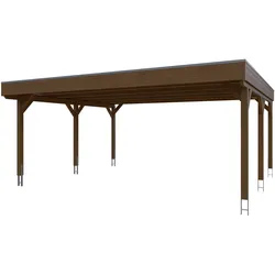Skan Holz Grunewald - Flachdach Carport aus Leimholz Breite 622 cm Gr. 1 - 622 x 554 cm Aluminium Dachplatten mit Trapezprofil (unbehandelt) nussbaum Holzcarport