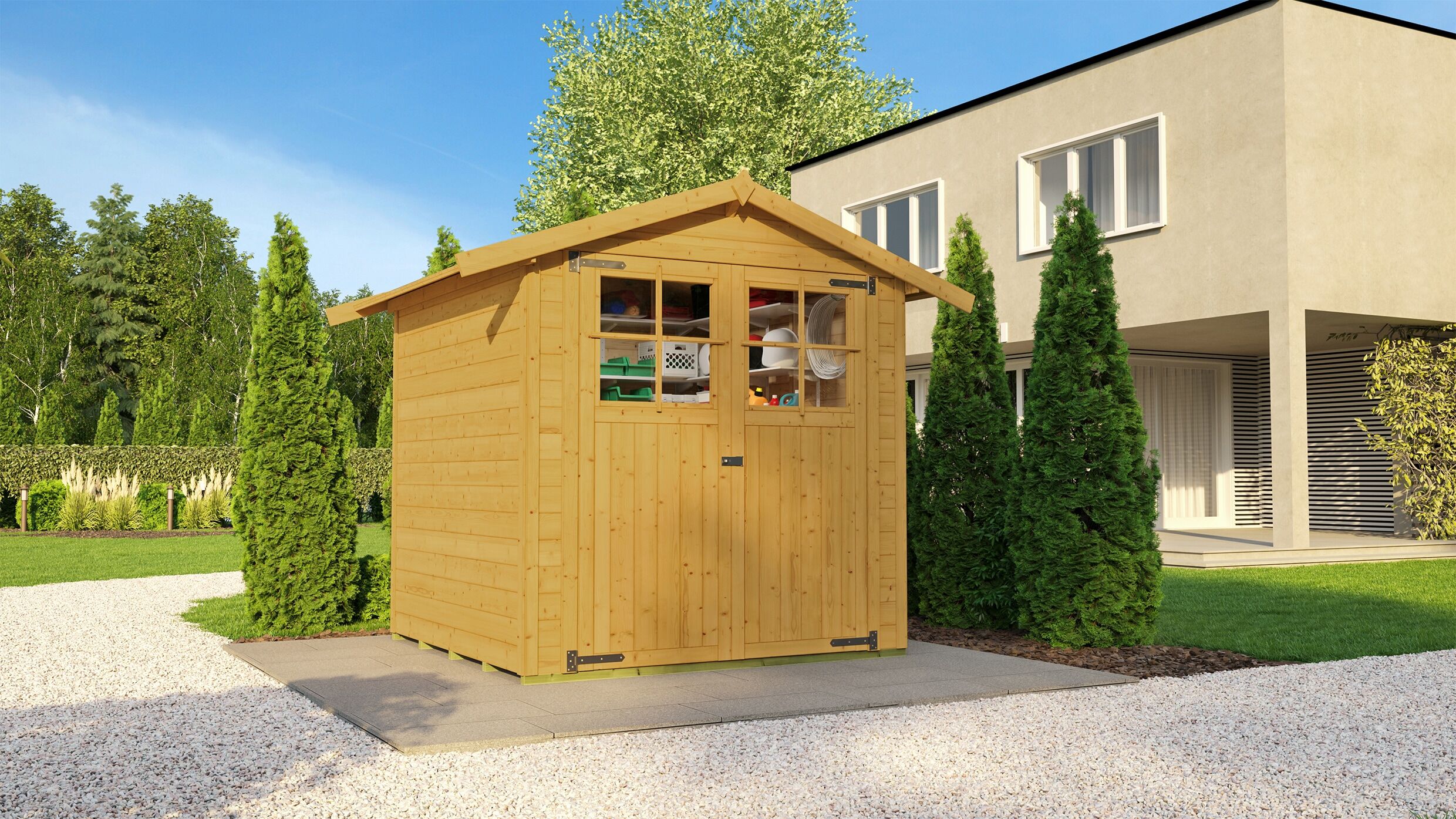 Gartenhaus WEKA "Nr. 316, Größe 2", braun (eiche hell lasiert), Fußboden im Gartenhaus, ohne Dacheindeckung, Massivholz, Gartenhäuser, Gartenhaus, inklusive Fussboden