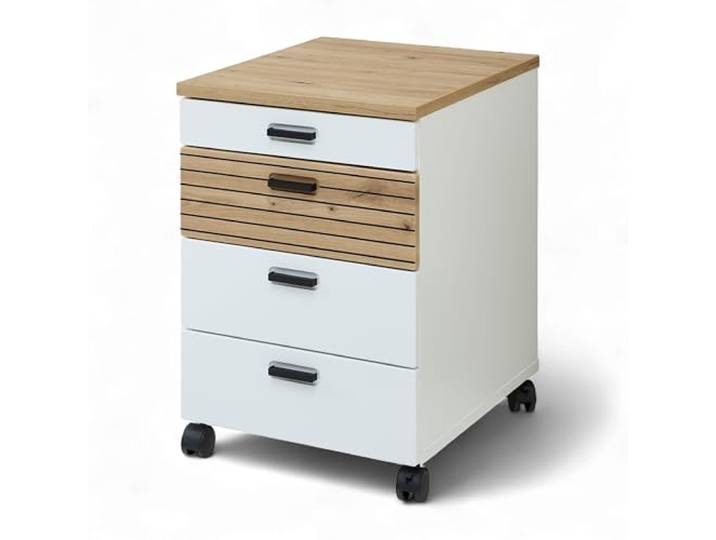 Glenn Rollcontainer Büroschrank Weiß Artisan Eiche 45 x 66 x 55 cm (B/H/T)