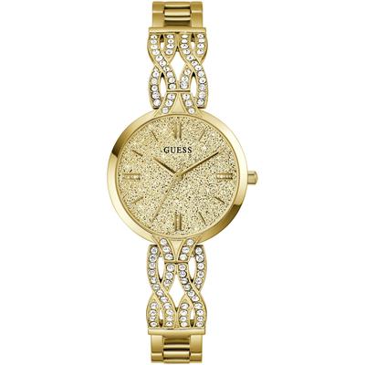 Quarzuhr GUESS "CORAL", gold (goldfarben), Armbanduhren, Damen, Quarzuhr, Armbanduhr, Damenuhr, Edelstahlarmband