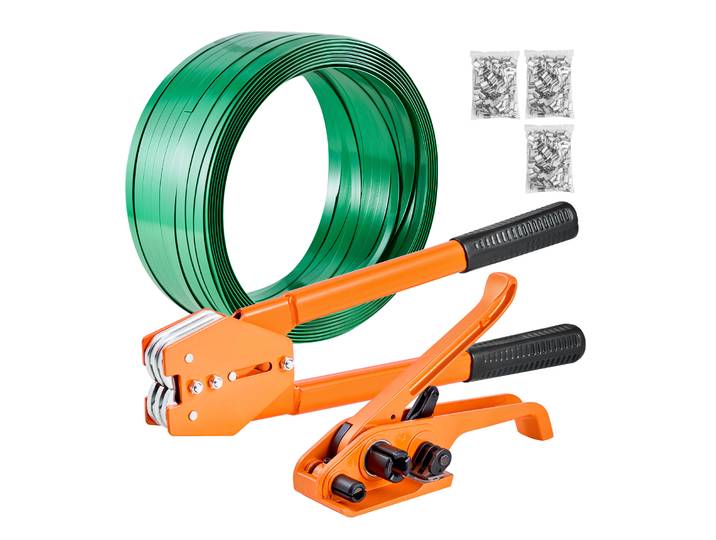 Vevor Kit Cerclage Feuillard Pet 304\,8 M Kit Cerclage Palette Manuel Avec Outil Et Tendeur Pour Emballage\, Entrepots\, Demenagement\, Stockage Et Transport De Marchandises\, Avec 300 Scelles En Metal