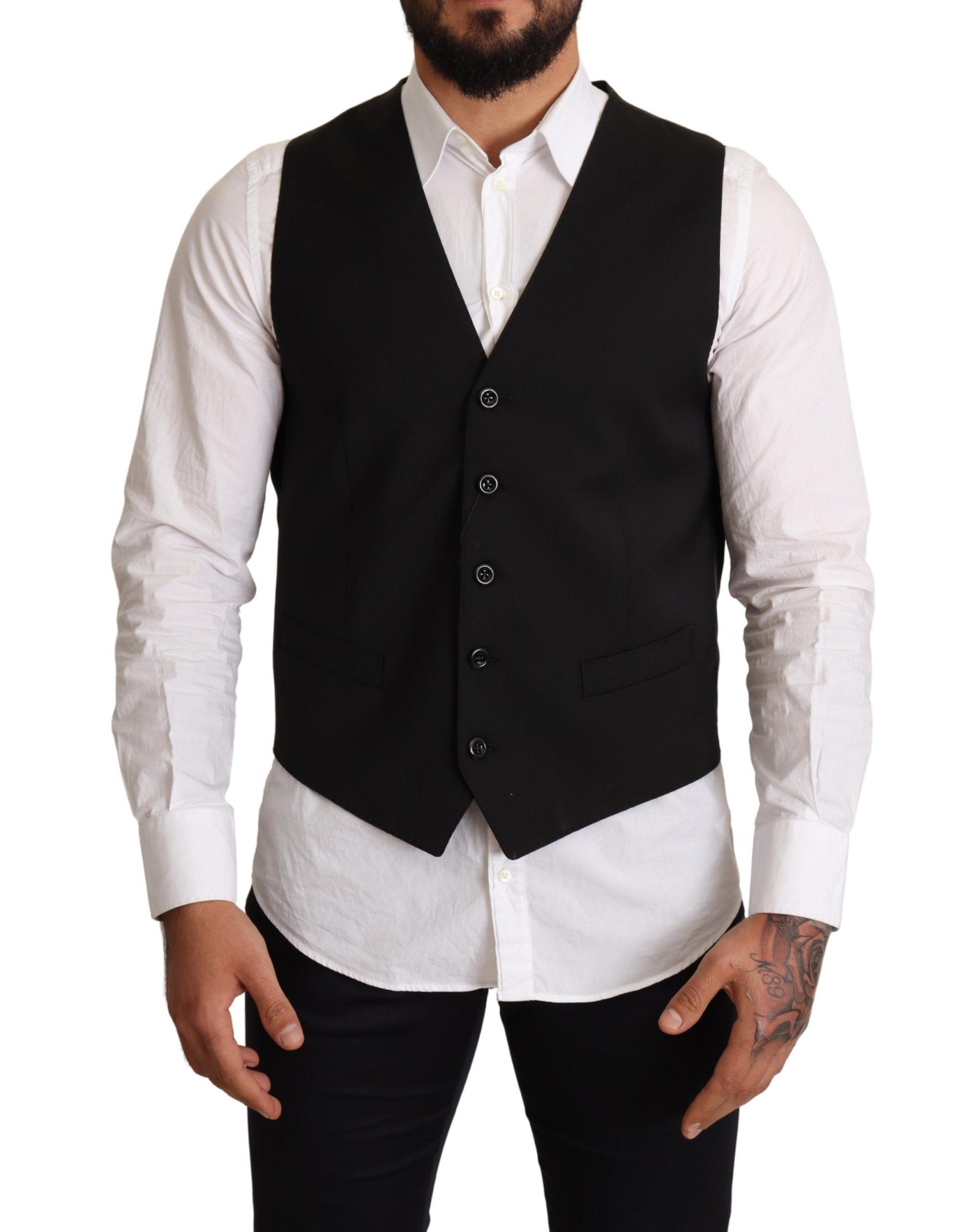 Dolce & Gabbana Mannen Zwart Wollen Formele Waistcoat Jurk