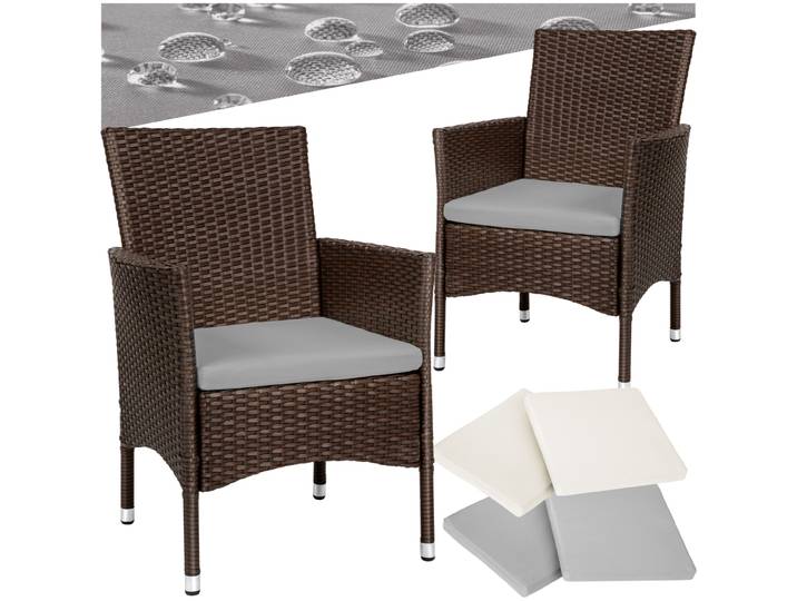 2 Rattanstühle + 4 Sitzbezüge - braun/beige