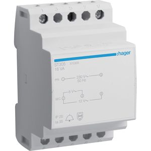 Hager Klingeltrafo ST305, AC, Hutschienenmontage, bis 16 VA / 2 A Nennscheinleistung, 230 V auf 8 V / 12 V