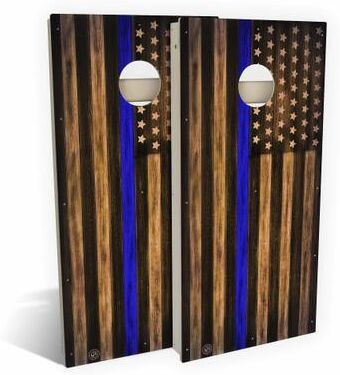 Skip's Garage Charred Police Thin Blue Line Outdoor Cornhole Board Set