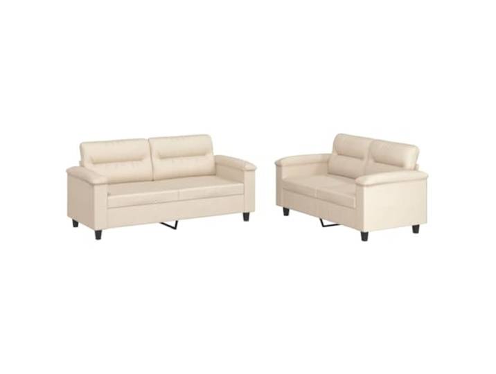 Todiikf 2-TLG Sofagarnitur mit Kissen Beige Mikrofaser 2-Sitzer Couch Set Elegantes Polstermöbel Set für Wohnzimmer und Gästezimmer. Inklusive Vier Kissen und Stabilem Metallrahmen.
