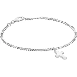 trendor 21580 Mädchen-Armband mit Kreuz 925 Silber Rhodiniert Panzerband